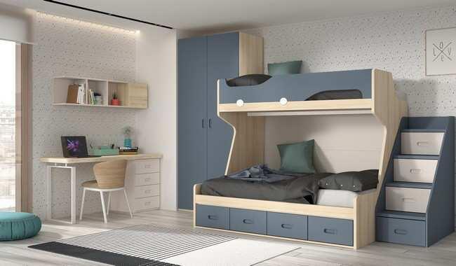 cama litera con módulo 4 contenedores mas escalera 3 puertas y Modelo FORMAS-210  