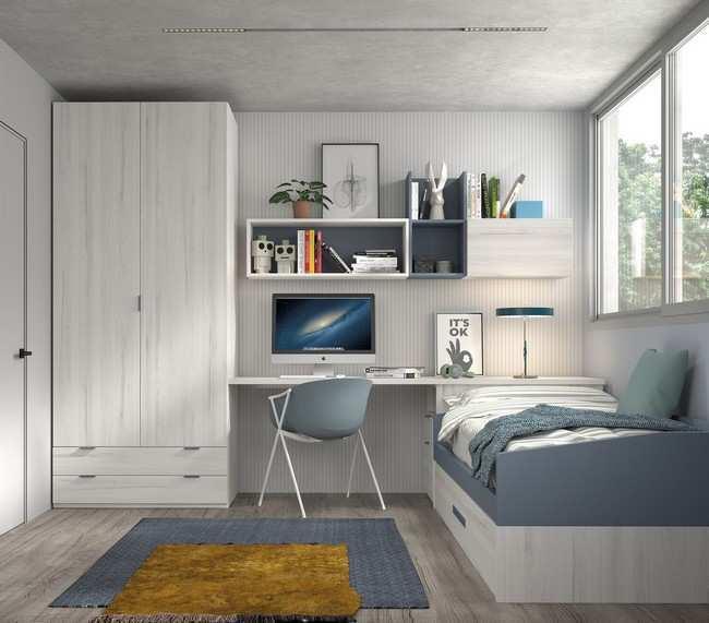 cama nido bicolor con somier de arrastre 190x90 y cabezal alto Modelo FORMAS-102 , pensada para maximizar el uso de cuartos pequeños 