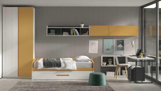 cama nido bicolor con somier de arrastre 190x90 Modelo FORMAS-107 , para habitaciones   que necesitan más espacio 