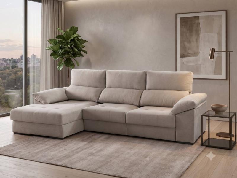 chaise longue extensible con respaldo reclinable de 280x155 cm, con opción de arcón. desenfundable, convertible en 