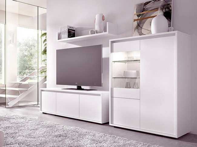 Comedor bien organizado y moderno con bajo puertas 150 - modulo singular puertas Modelo MUEBLE-SALON-MODERNO-DUO-32 - ofrece una solución eficiente y elegante para almacenar objetos