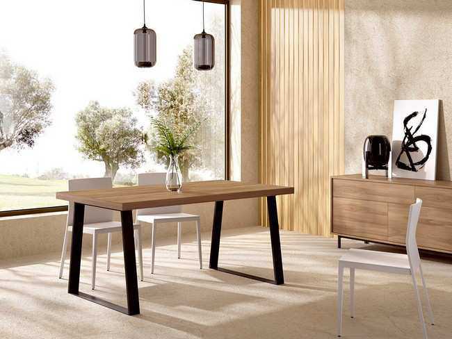 Comedor compacto y bien organizado con mesa comedor fija 120 5 patas metal Modelo MUEBLE-SALON-MODERNO-DUO-17 - en  Valencia, pensado para quienes desean un mueble funcional y decorativo