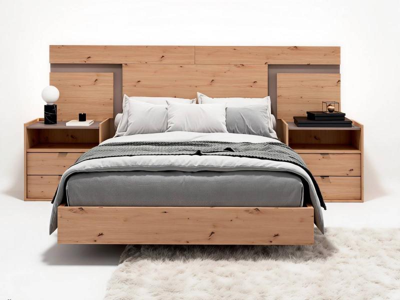 conjunto de cabezal y mesitas tosca con diseño moderno y funcional , diseñada para habitaciones juveniles con poco espacio