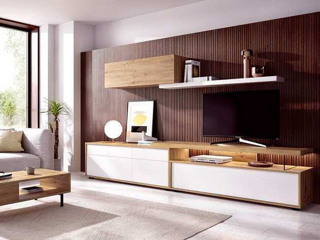 Estilo elegante en el salón con bajo puerta abatible 150 apertura pulsador - bajo cajones con Modelo MUEBLE-SALON-MODERNO-DUO-11 - ideal para quienes necesitan flexibilidad en el diseño del salón