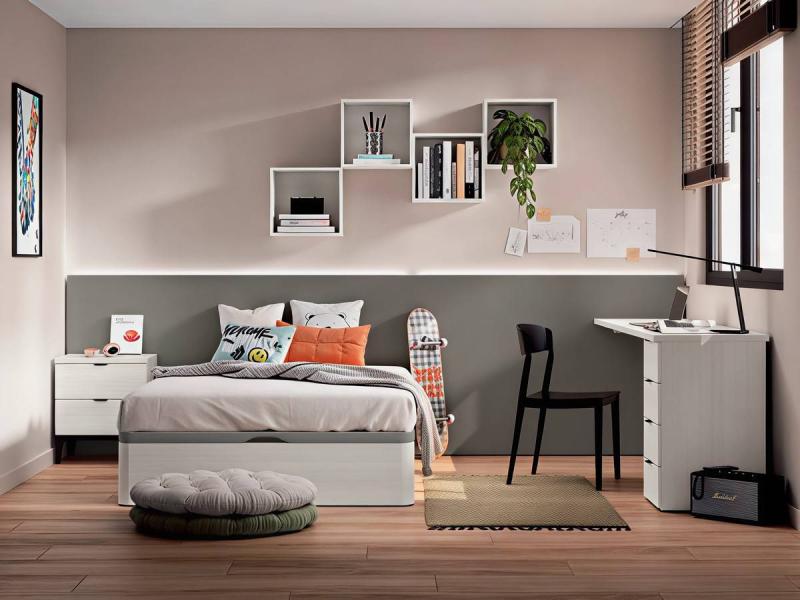 habitacion de diseño paneles rectos led y mesita ibi , para habitaciones que necesitan más espacio