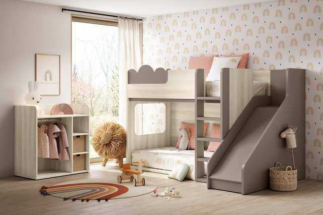 litera infantil escalera integrada derecha y tobogán nube Modelo SONRIE-105 . Una opción versátil para habitaciones juveniles