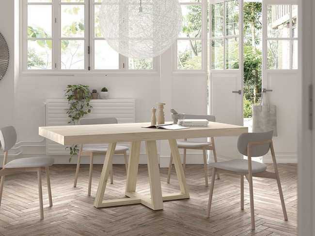 mesa de comedor fija rectangular de tapa gruesa y patas en Modelo MUEBLE-SALON-NEW-ROYAL-116 - una opción moderna y práctica para maximizar el espacio