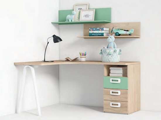 mesa escritorio con forma rincon y estanterias a pared Modelo JUNIOR-E3  