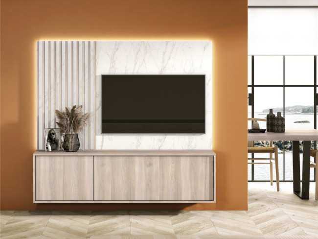 modulo bajo puerta izquierda con - panel decorativo 60, - Modelo MUEBLES-SALON-COMEDOR-MARE-MUEBLE-TV-50 - una solución útil y estética en salones de diseño