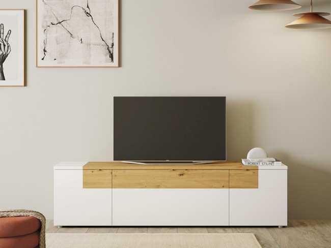 mueble tv de 200cm con 2puertas y cajon altura 52 Modelo TEMPO-T4 - para salones con necesidades de espacio y diseño práctico