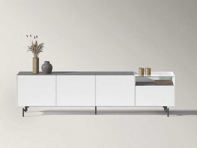 mueble aparador comnadado con puertas batientes y modulo contenedor en un lado Modelo MUEBLE-SALON-NEW-ROYAL-58 - perfecto para quienes valoran el diseño innovador en el mobiliario