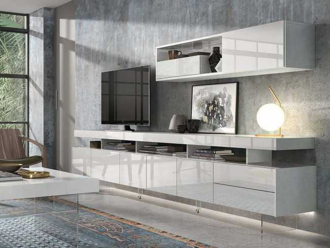 mueble de comedor lacado con sobre apoyo tv atamborado y Modelo MUEBLE-SALON-NEW-ROYAL-51 - diseñado para quienes aprecian la calidad en los acabados