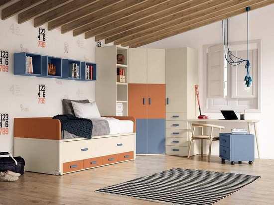 mueble compacto juvenil 45 base 30 cama desplazable oculta y 4 cajones Modelo ORTS-37  