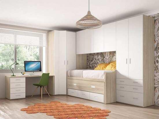 mueble juvenil compacto 60 forma con cama desplazable oculta y 3 contenedores Modelo ORTS-52  