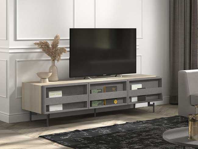 mueble de television con cajones con frontal revistero y apoyo sobre pie Modelo MUEBLE-SALON-NEW-ROYAL-94 - diseñado para quienes valoran el minimalismo en el mobiliario