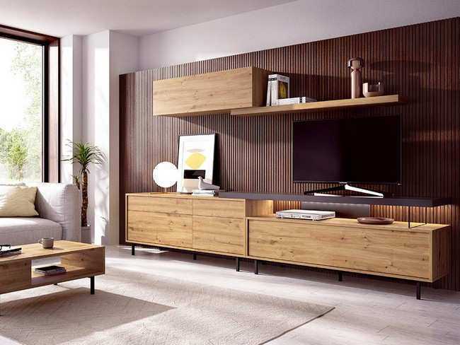 Muebles de comedor compactos con bajo puerta abatible 150 apertura pulsador - bajo cajones con Modelo MUEBLE-SALON-MODERNO-DUO-09 - perfecto para quienes valoran el diseño y la practicidad