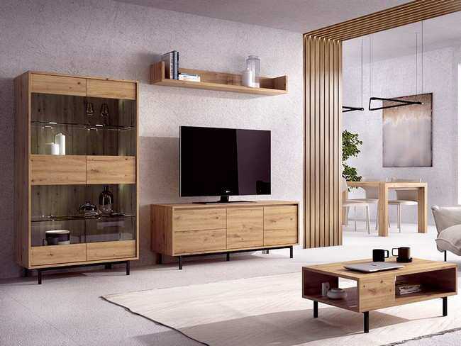 Salón DUO multifuncional y bien diseñado con bajo cajones mas puertas 150 - vitrina puertas cristal Modelo MUEBLE-SALON-MODERNO-DUO-26 - diseñado para ser una pieza central en cualquier salón moderno