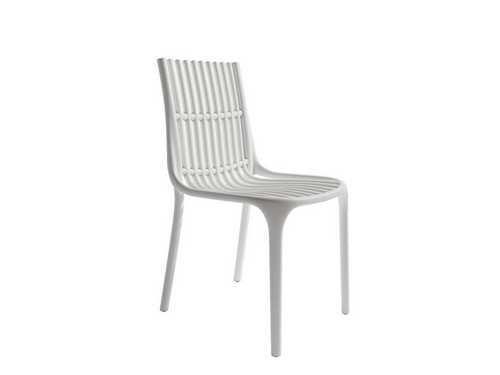 silla apilable de polipropileno moderna en color blanco, apta para exteriores Modelo BGL-MILAN-BLANCO  