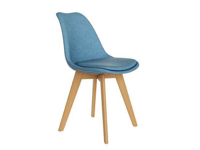 silla tapizada azul con patas de madera estilo nórdico Modelo BGL-AMSTERDAM-AZUL  