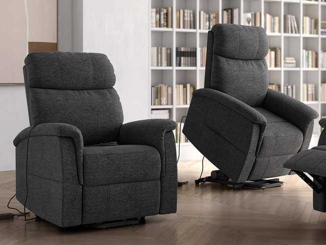 sillón elevador con estructura de hierro, asiento resistente. disponible en gris, perla, Modelo POWERLIFT-MIA 