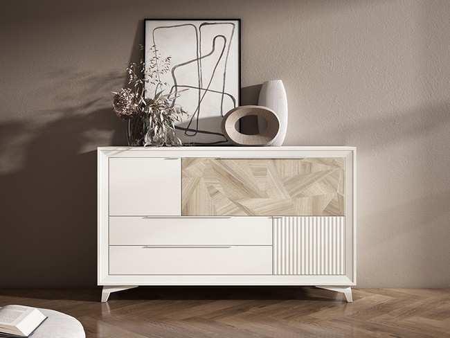 CONEXION-25 Bonito y moderno comedor con aparador puertas puerta abatible y - color nieve triangolo dente mas... en nieve | triangolo | dente y 150 cm