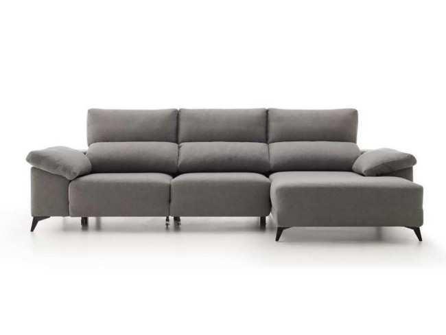 Comodisima Chaise con respaldo, asiento y brazos rellenos de fibra. Reclinable y deslizante de carro. Arcones y pouf en ambos brazos. Medida 298 cm. modelo TG-CHAISE-RUMBA