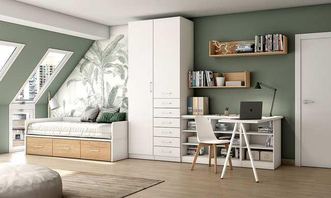 Dormitorio juvenil en madera azul y blanco Alcon Mobiliario
