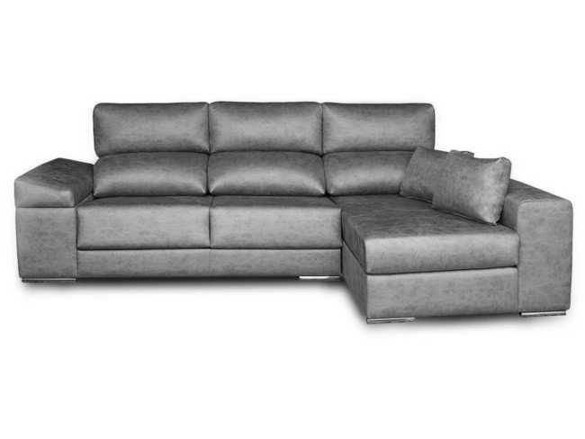 Chaise de 280m extraible, reclinable y Diseño de brazos recto con arcon en brazo sofa color gris o beige. modelo CNV-BENISSA