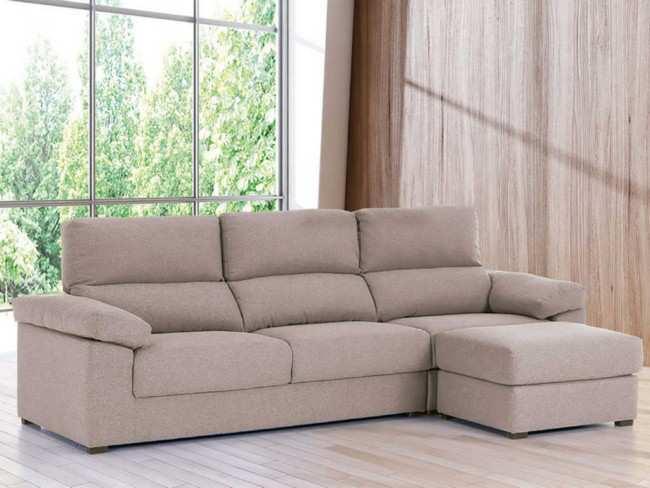 Chaise Longue 3 plazas extensible con puffs reversible en tela gris o beige con respaldos reclinables. modelo CHAISE-KARIN