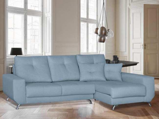 Sofa barato tipo Chaise de 2.65 x 1.55 m densidad 25kg con respaldos rellenos de fibra hueca y mezcla de poliuretano. modelo MS-CHAISE-NEGO