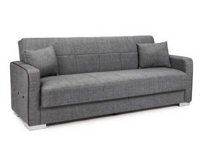 Sofa cama tapizado en tela con muelles en asiento y respaldo, y Patas Metalicas en acabado cromo. modelo NK-SOFA-CAMA-TERRA