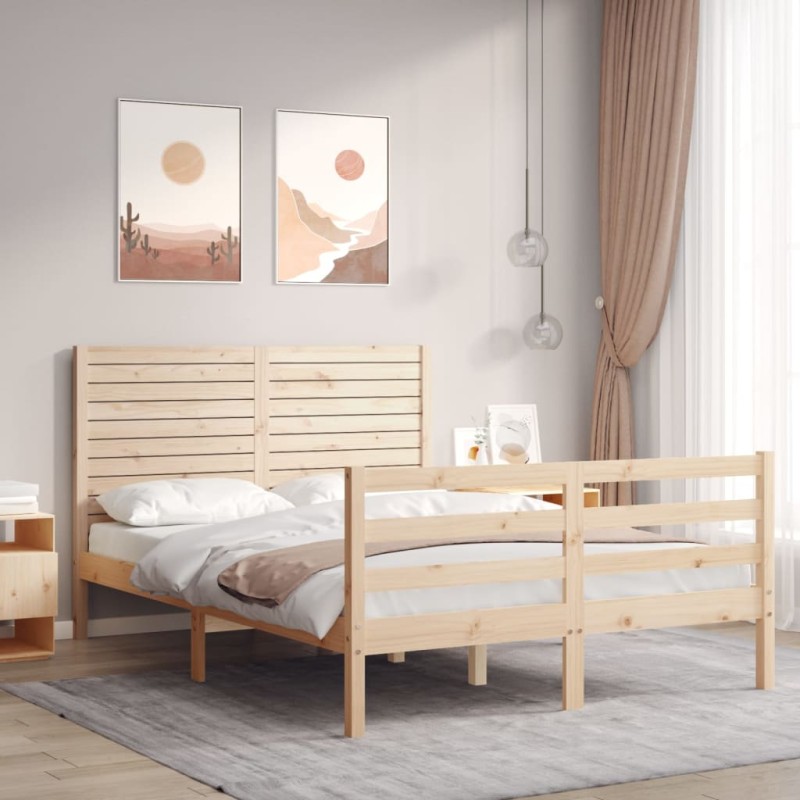 Estructura cama de matrimonio con cabecero madera marrón miel - referencia  Mqm-3193114