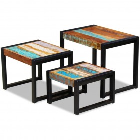 Set de 3 mesas auxiliares madera maciza reciclada