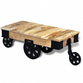 Mesa de centro con ruedas de madera de mango rugosa