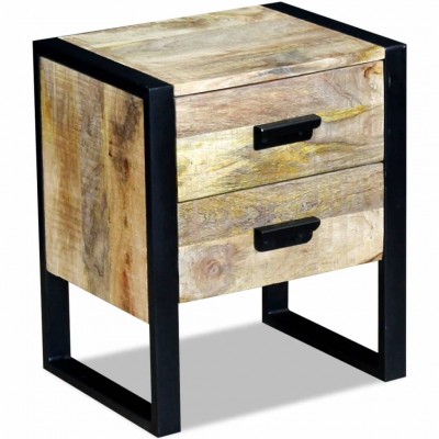 Mesa auxiliar con 2 cajones madera maciza de mango 43x33x51 cm