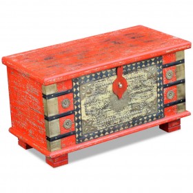 Baúl de almacenamiento madera de mango rojo 80x40x45 cm