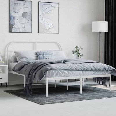 Estructura de cama de metal con cabecero blanca 150x200 cm - referencia  Mqm-353490