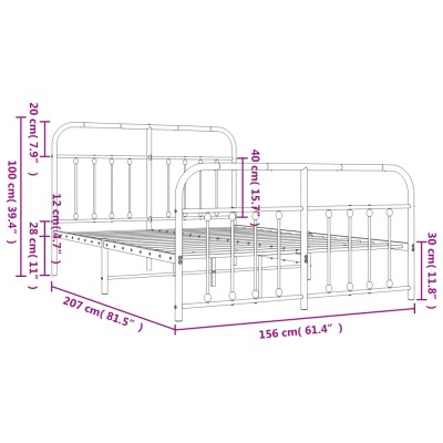 Estructura cama Marco de Cama Somier de Cama metal con cabecero y estribo  blanco 150x200 cm