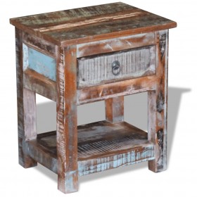Mesa auxiliar con 1 cajón madera maciza reciclada 43x33x51 cm
