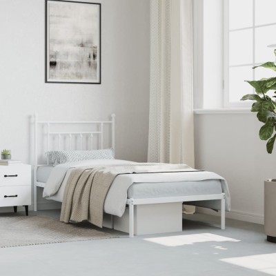 Cama con cabecero y cajón - 90 x 190 cm - Blanco + colchón +