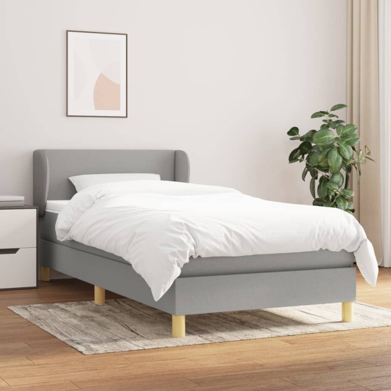 Cama box spring con colchón tela gris claro 90x190 cm - referencia