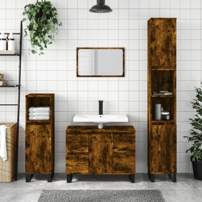 Mueble de baño madera de ingeniería roble ahumado 80x33x60 cm - referencia  Mqm-831665