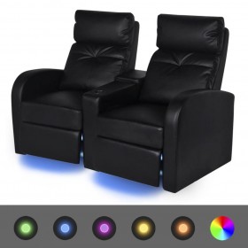 Sofá reclinable LED 2 plazas de cuero artificial negro