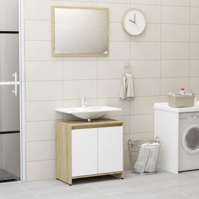 Mueble de baño para lavadora recubierto en melamina de color nogal y blanco  Forme