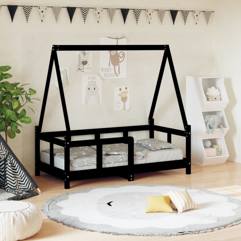 Estructura de cama para niños madera de pino negro 70x140 cm - referencia  Mqm-834458