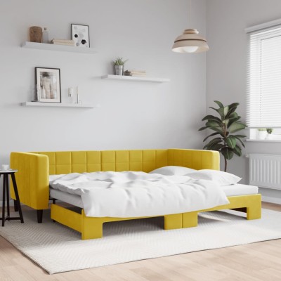 Sofá cama nido con colchón terciopelo amarillo 90x200 cm