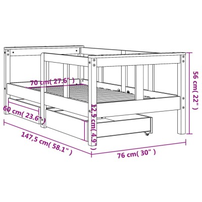 Estructura cama niños con cajones madera pino blanco 70x140 cm - referencia  Mqm-834472