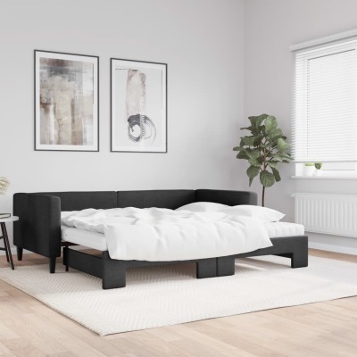 Sofá cama nido con colchón tela negro 90x200 cm - referencia Mqm-3196598
