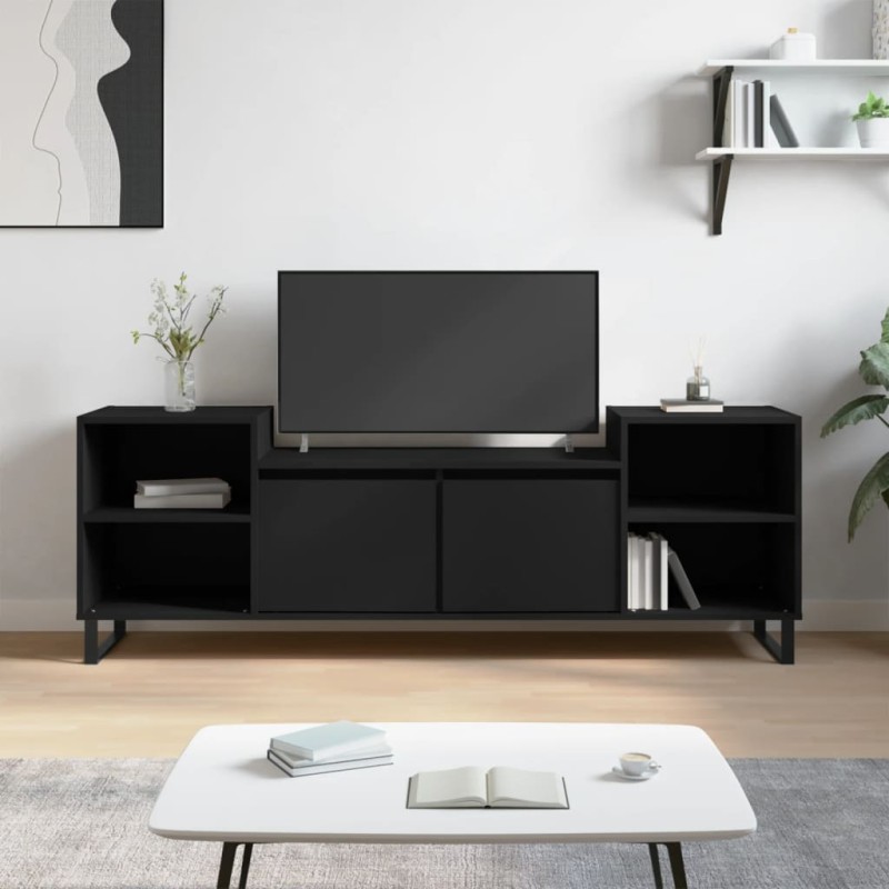 Mueble TV salón Mesa de TV Mueble de televisión madera contrachapada negro  160x35x55 cm ES74209A