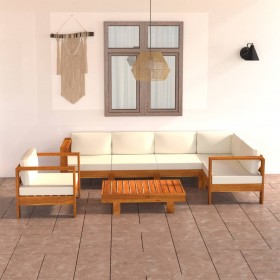 Muebles de jardín 7 pzas cojines blanco crema madera de acacia